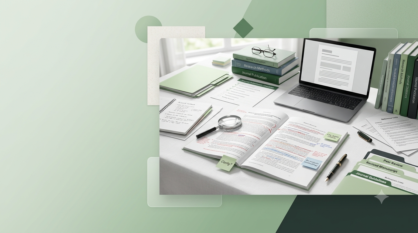 Research paper publication services workspace with manuscript review and journal submission documents